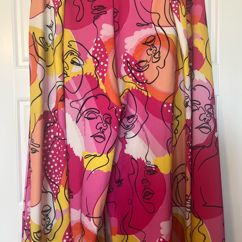 Artistic Print Wide Leg Pants